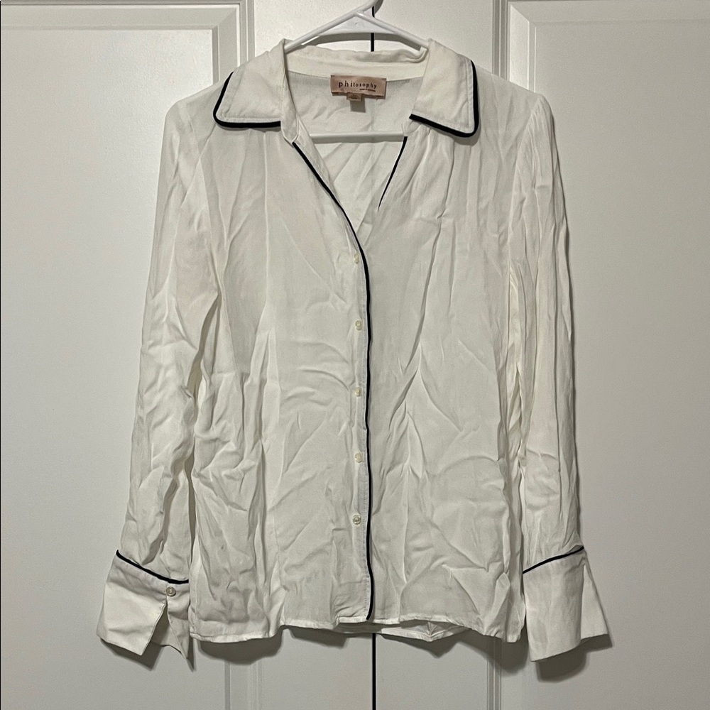 Philosophy White Button-Up Shirt with Black Trim